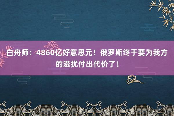 白舟师：4860亿好意思元！俄罗斯终于要为我方的滋扰付出代价了！